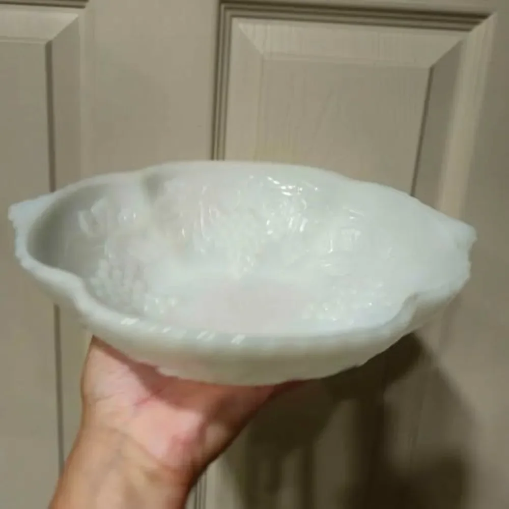 White Milk Glass Grape Pattern Bowl